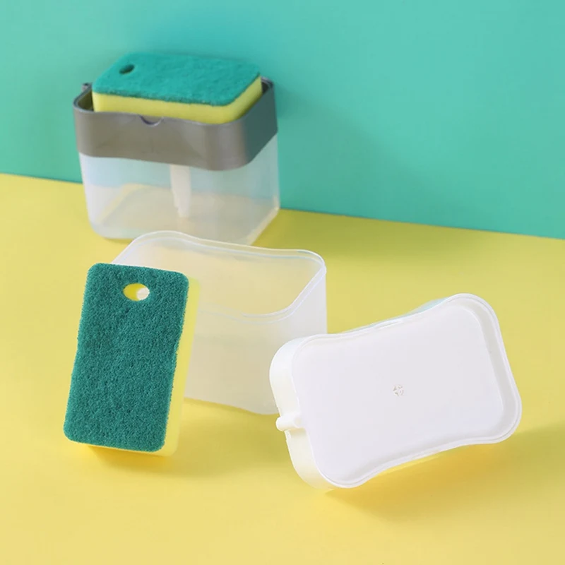 

Pump Sponge Soap Dispenser Kitchen Accessories Bathroom Toilet 2-in-1 Press Liquid Hand Push Washing Storage Box Dispenser