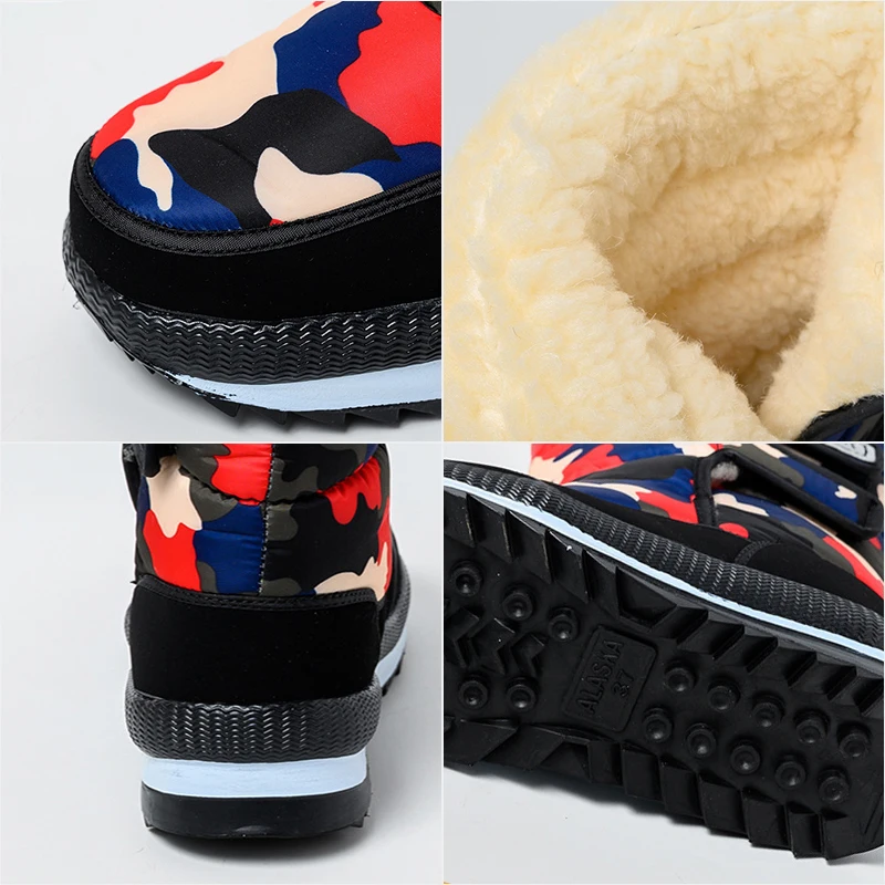 

Snow Boots Women Winter Outdoor Non-slip Wool Warm Mid-calf Shoes Camouflage Waterproof Men Cotton Shoes Winter Boots Plus size