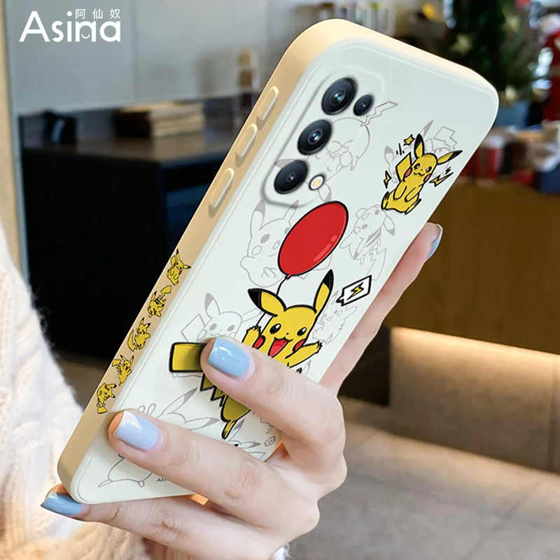 ASINA Liquid Silicone Case For OPPO Reno 8 7 6 5 4 3 2 Pro Cute Anime Straight Edge Cover For Find X5 X3 X2 Lite A73 A94 Capa