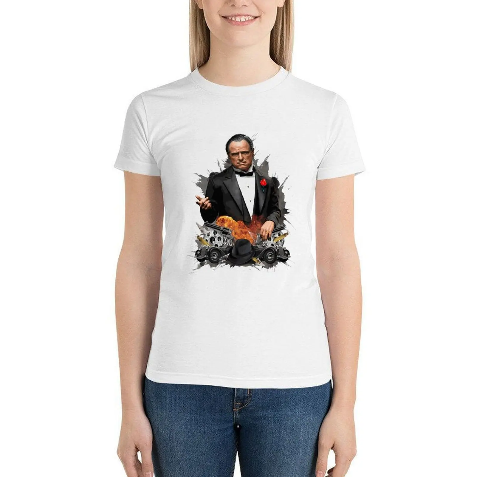 

Godfather Tshirt Short-Sleeve Women Cotton T Shirt Street Style O Neck Pattern Simple T-Shirt Large