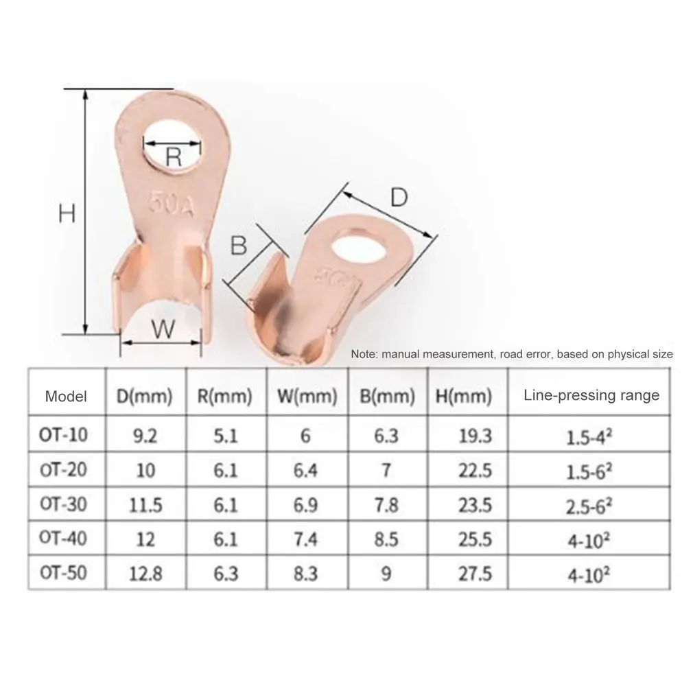 

70PCS OT Terminal Ring Cable Wire Terminal Copper Lugs Circular Splice Ring Terminal Connector Kit OT-10A 20A 30A 40A 50A