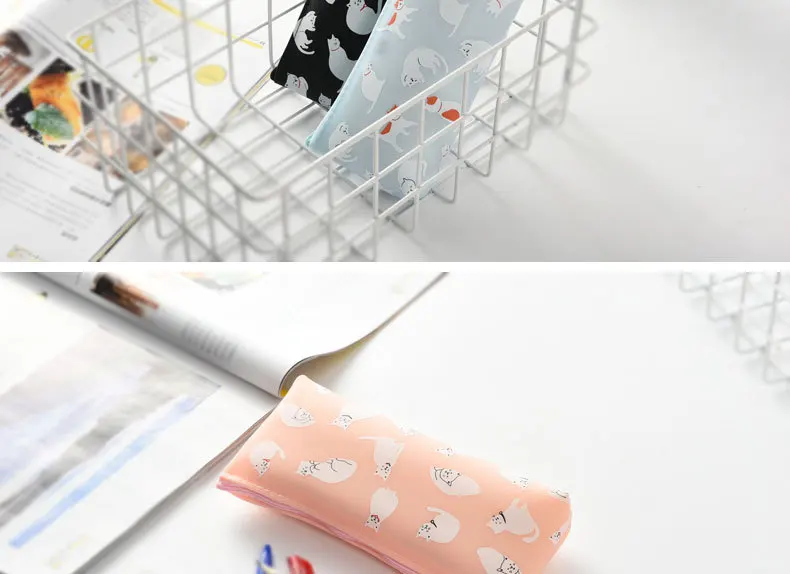 Силиконовый чехол для карандашей с милым котом Kawaii Girl PencilsBags прочный большой емкости школьные принадлежности канцелярские принадлежности для хранения ручек