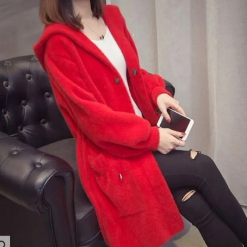 Autumn Winter Imitation Water Velvet Outwear Women's 2020 New Hooded Loose Long Paragraph Mink Sweater Coat Women Thicken Z48 |