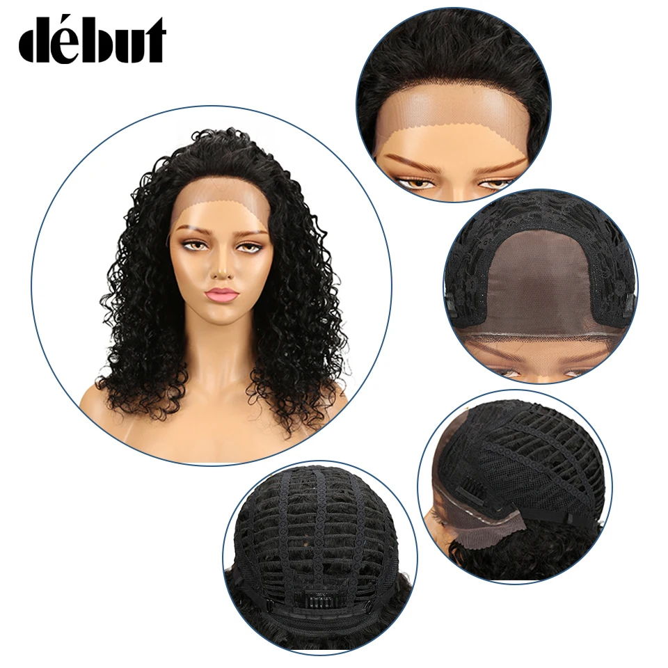 Дебютный u образный парик Remy человеческие волосы кудрявые кружевная часть черный