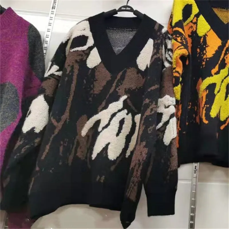 

2020 New Fall Winter Loose Outer Wear Fashion All Match Retro Lazy V Neck Sweater Women Pullover Thick Knit Sweater Tide C325