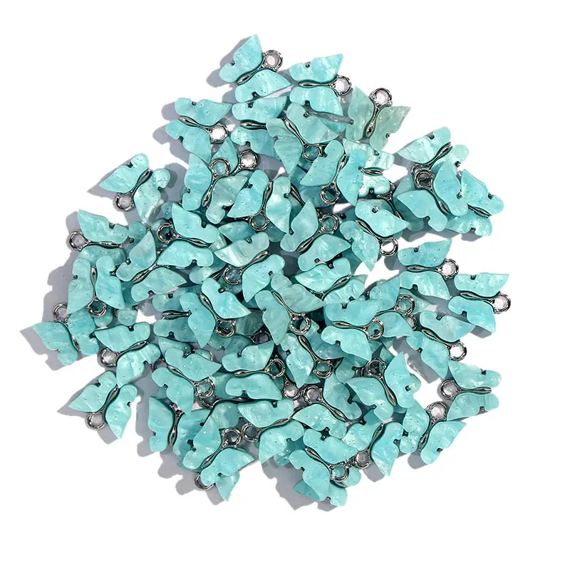 

50Pcs 6Color Bling Acrylic Butterfly Metal Cute Animal insect Accessories Charms Wholesale For Jewelry Making Earrings Supplies