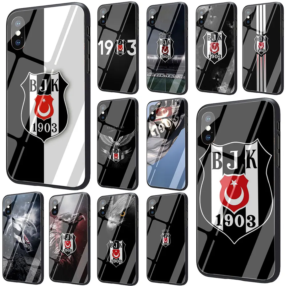 Турция Besiktas футбол закаленное стекло ТПУ черный чехол для iPhone SE 2020 X или 10 8 7 6 6S Plus