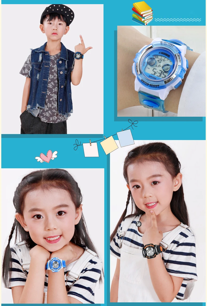 2020 Горячая Распродажа детские цифровые часы модный задний светильник