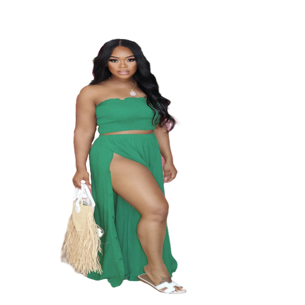 Hn002 European and American summer goods source eBay burst bra pleated women's fashion leisure dress two piece suit wholesale