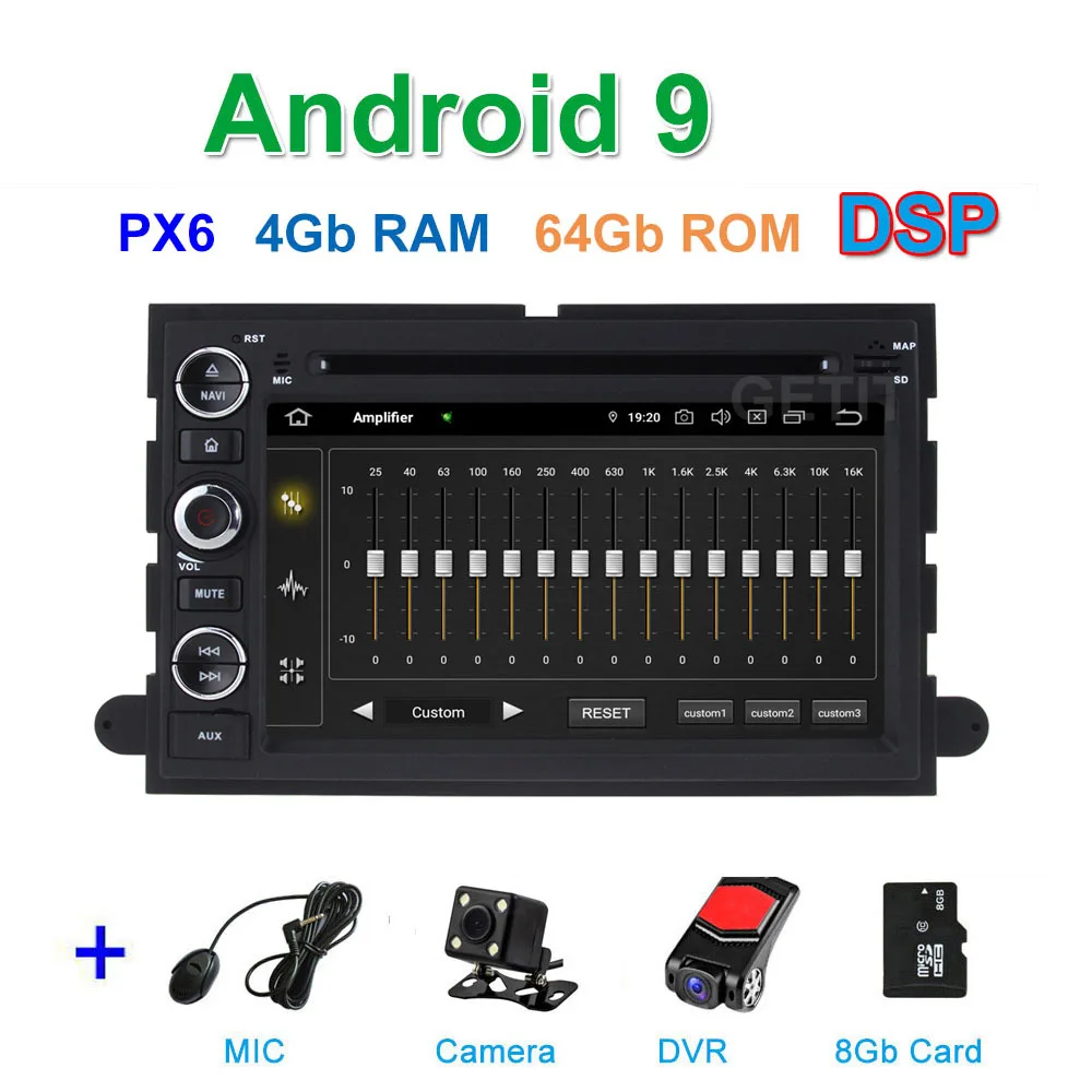 DSP PX6 CAM DVR SD DSP 64G PX6 Android 9.0 Car DVD Player Radio Stereo GPS for Ford 500/F150/Explorer/Edge/Expedition/Mustang/fusion/Freestyle - Цвет: DSP PX6 CAM DVR SD