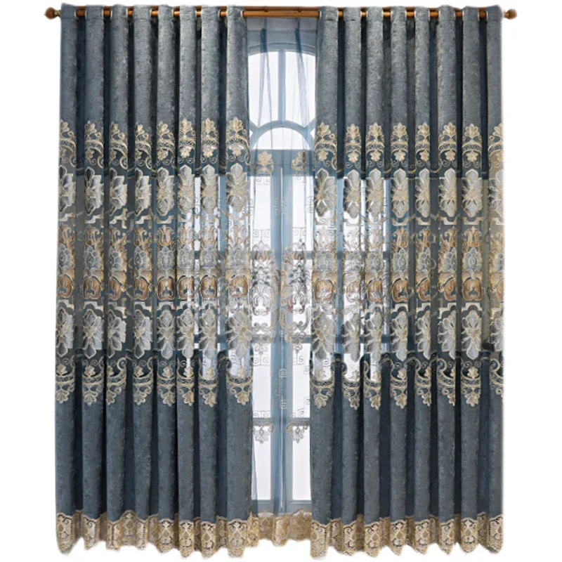 

2021 New European Style Villa Living Room Balcony Floor-to-ceiling Windows Atmospheric Chenille Large Hollow Embroidery