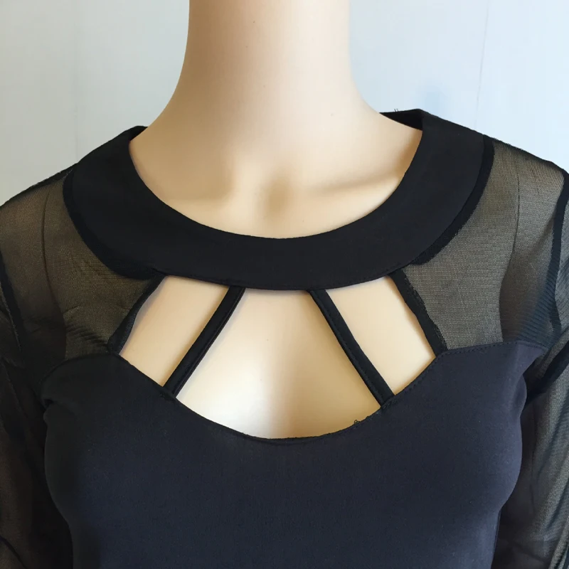 

Women's Autumn Mesh Gauze Sexy Backless Long Sleeve T-Shirt Hollow Bottoming Top