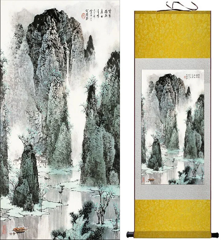 

Chinese traditional landscape art painting Mountain and River art painting top quality silk scroll painting