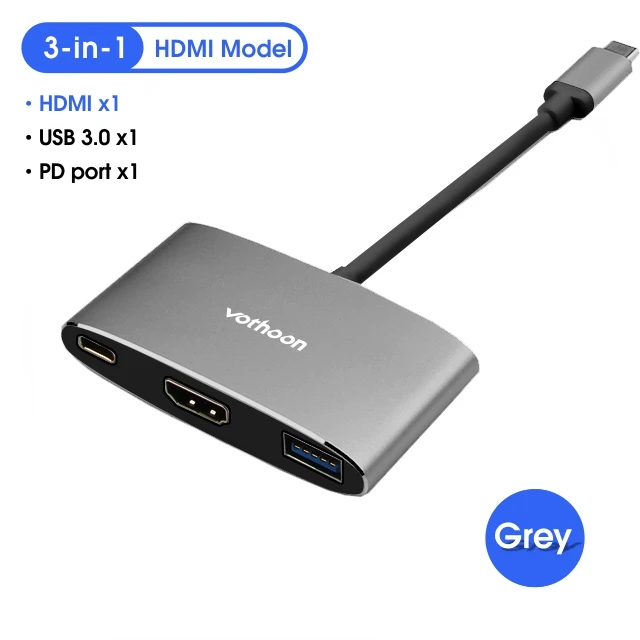 Вотон usb type C концентратор к USB 3,0 HDMI USB концентратор для MacBook Pro Air huawei P30 Samsungs S10 S9 3 порта VGA type C концентратор - Цвет: 3-in-1 Grey