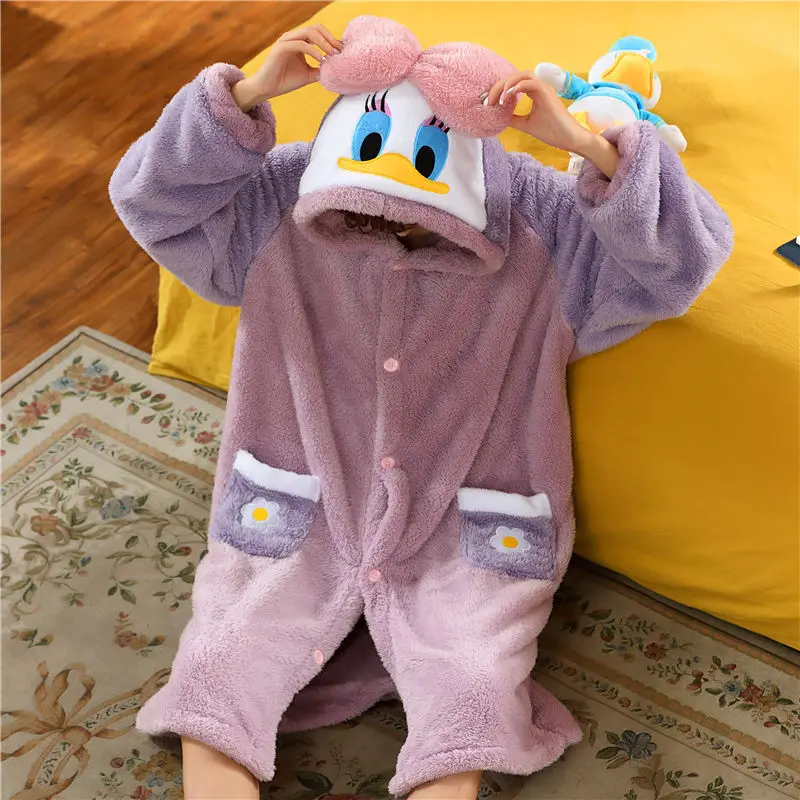 Famous Duck Flannel Long Sleeve Pajamas Daisy Cosplay Costumes For Women Winter Thick Homewear Night Robe Cotton Clothing