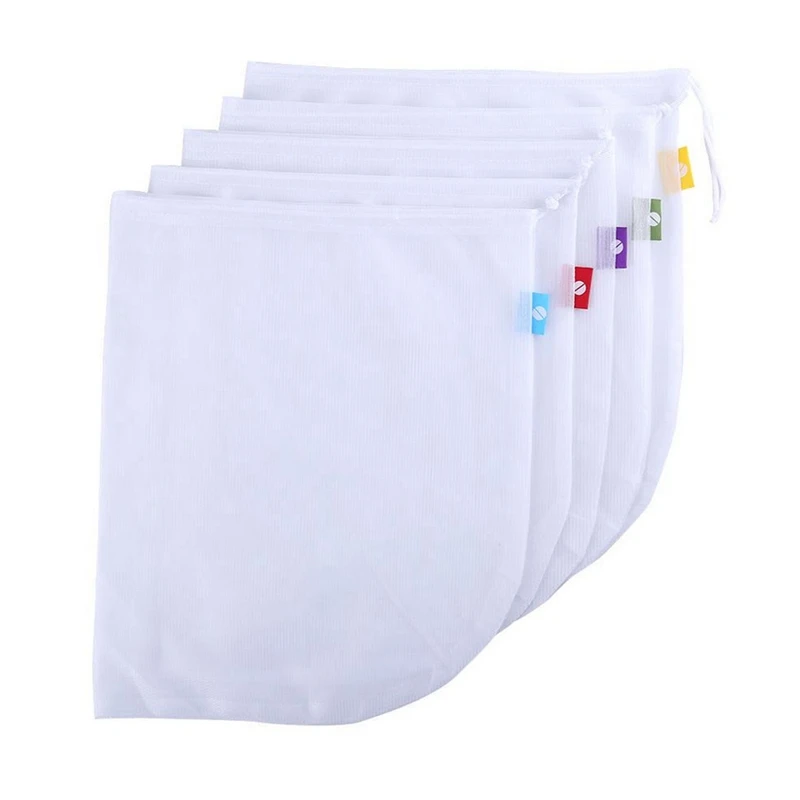 

5Pcs/pack Mesh Bag Vegetable And Fruit Net Bag Polyester Mesh Splicing Bag Reusable Kitchen Storage Products Organizer Tool