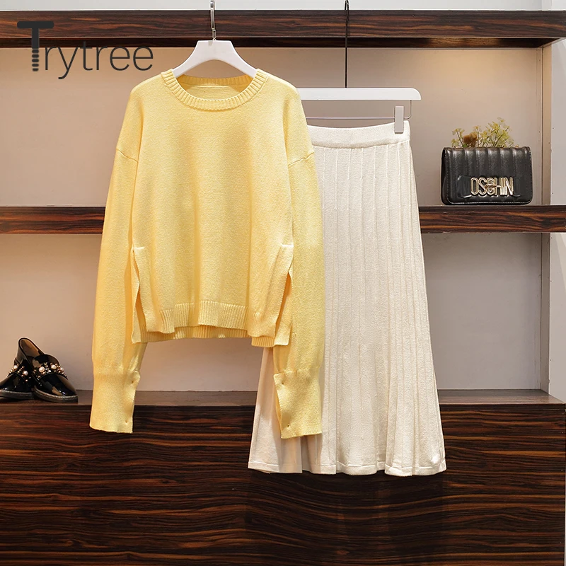 Trytree 2019 осенне зимний женский комплект из двух предметов повседневный Вязаный