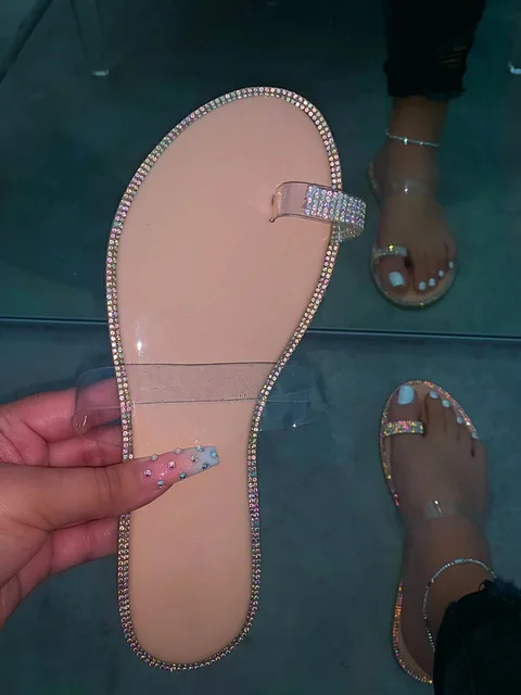 

Flat Heel Transparent Women Slipper Snake Print Fashion Women Summer Shoes Slip-on Shiny Crystal Flip Flops Basic Woman Footwear