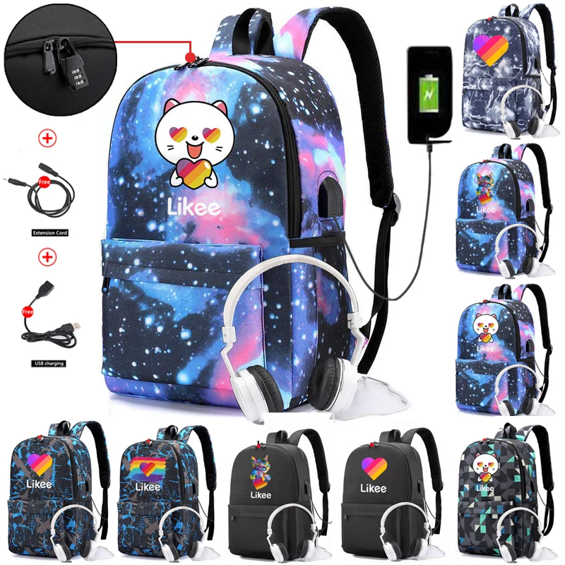 

Новый холщовый рюкзак Likee с USB-зарядкой, Женский студенческий рюкзак с буквенным принтом, школьная сумка для подростков, рюкзак с защитой от ...