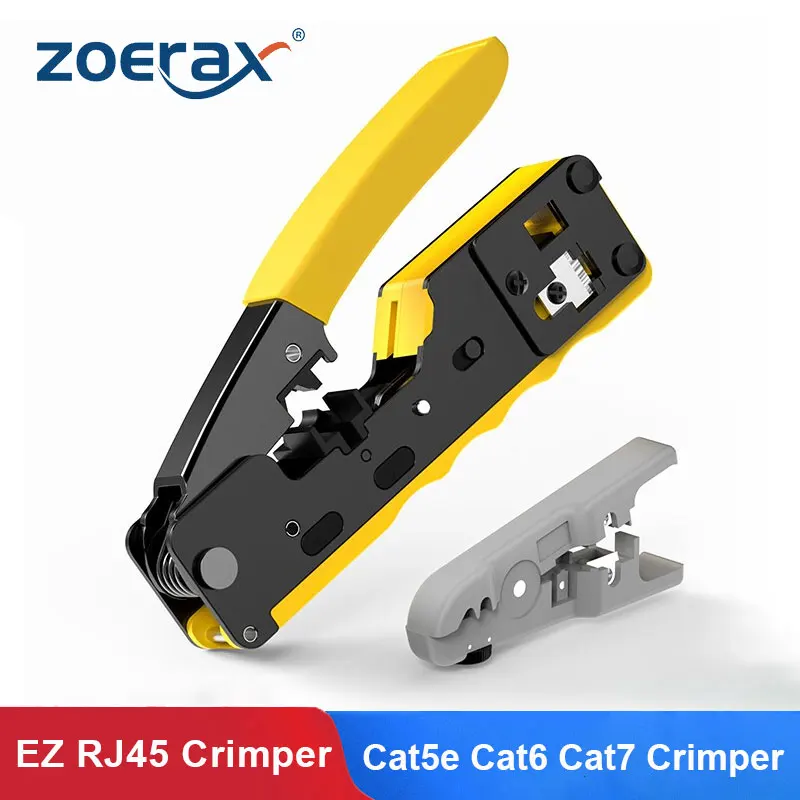 

ZoeRax [CAT5 CAT6 CAT7 Pass Through Crimper] for EZ-RJ45 and Standard RJ45 RJ12 RJ11 Connectors CAT6a Shielded Modular Plugs