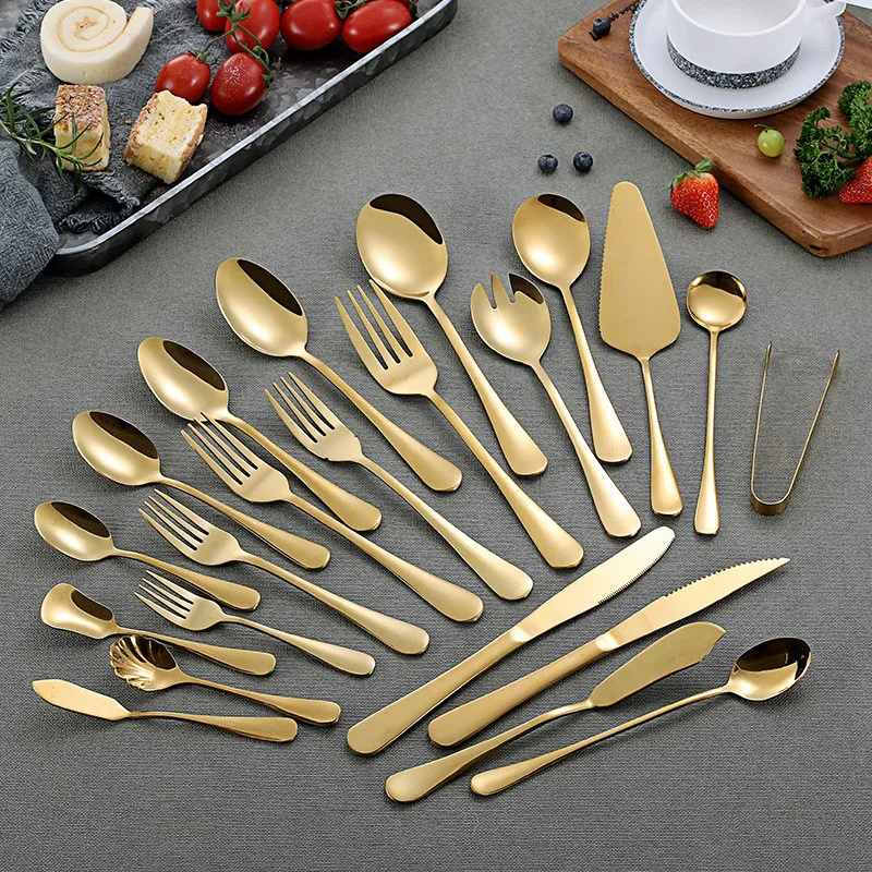 Gold Cutlery Dinner Set Stainless Steel Tableware Spoon Fork Knife Kitchen Set Dinnerware Mirror Dinner Complete Dropshipping