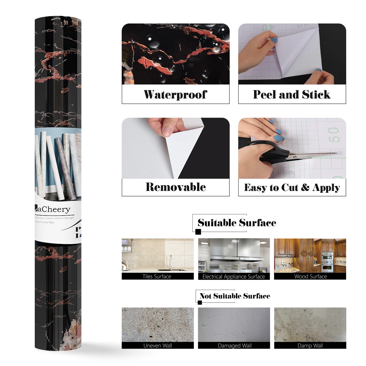 

Marble Vinyl Film Self Adhesive Waterproof Wallpaper for Bathroom Kitchen Cupboard Countertops Contact Paper PVC Wall Stickers