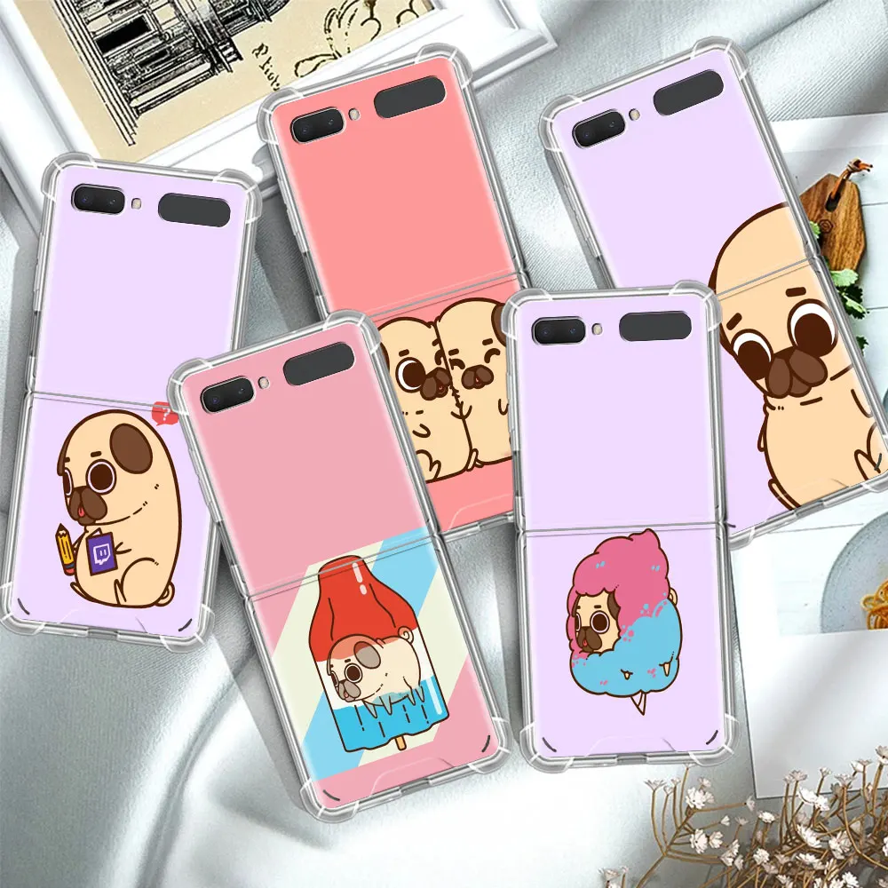 

Animal Pug Dog Cartoon Phone Case Cover for Samsung Galaxy Z Flip3 Transparent Soft TPU Coque Z Flip 5G Airbag Back Funda Shell