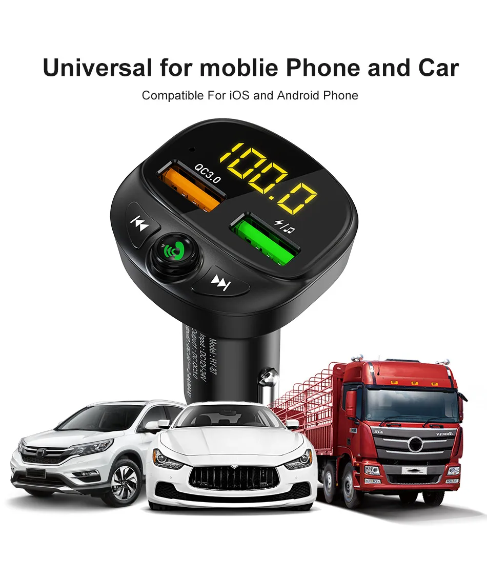 USLION Автомобильный Mp3 музыкальный плеер Bluetooth 5,0 приемник fm-передатчик двойной USB Автомобильное зарядное устройство U диск и TF карта музыкальный плеер без потерь