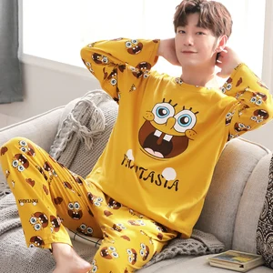 Пижама с длинным рукавом Yidanna, хлопковый пижамный комплект для мужчин размера плюс, одежда для сна, Повседневная Ночная рубашка, Пижама для мужчин на осень