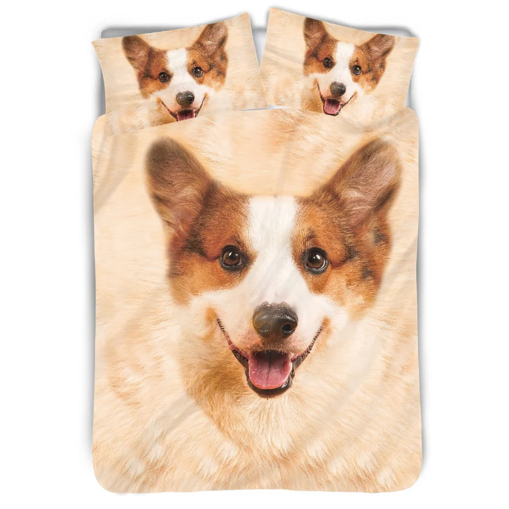 

Cute Corgi Bedding Set Duvet Cover and Pillowcase 3Pcs Set High Quality Polyester Couple Bed Quilt Custom Bedspreads for Bed