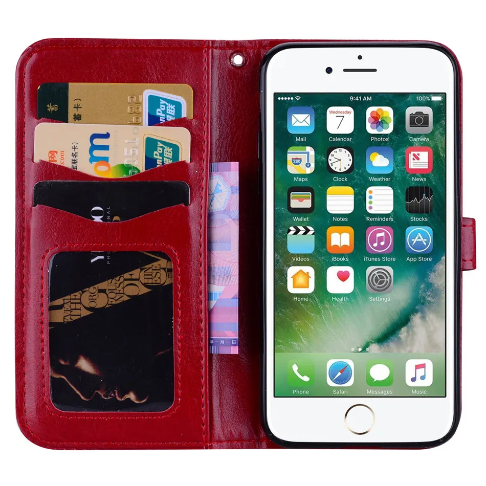 Чехол книжка из искусственной кожи для iPhone X 7 8 6 6S Plus 5 дюймов|Чехлы-портмоне| |