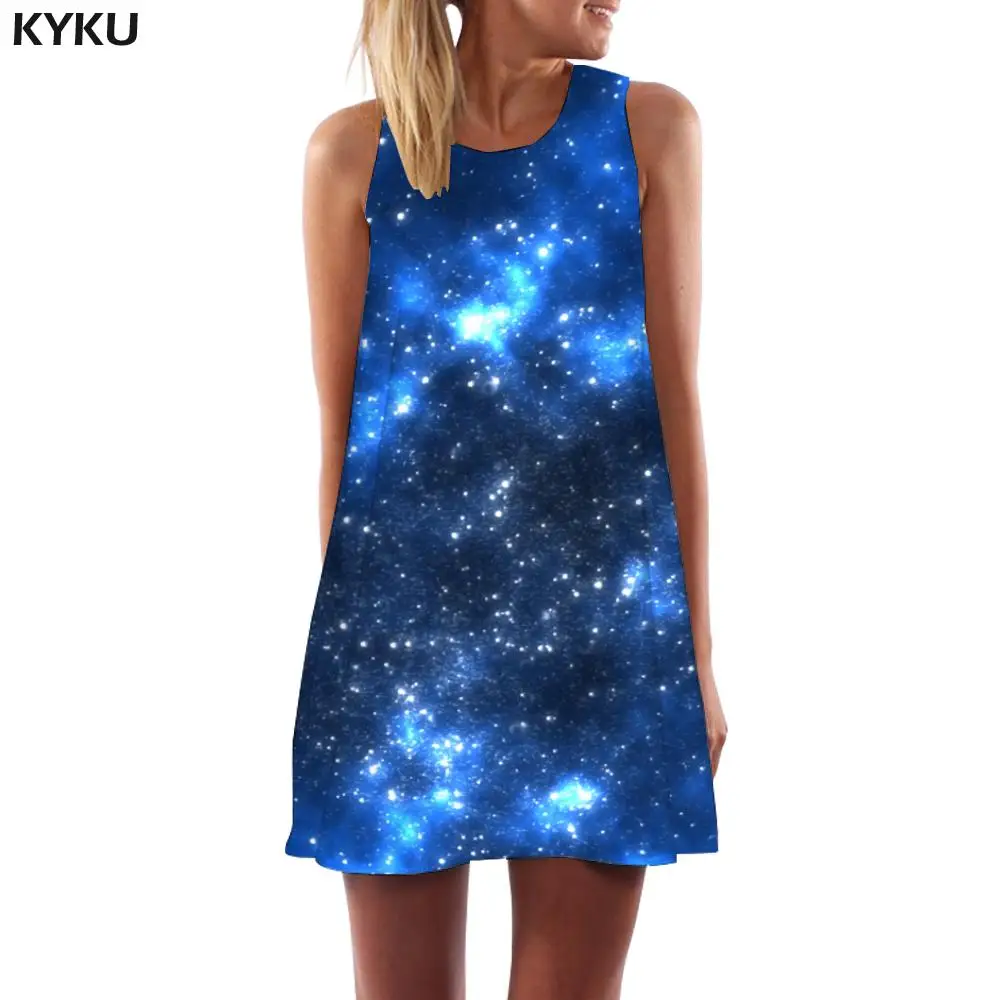KYKU Brand Galaxy Dress Women Dark Blue Sexy Space Vestido Sexy Universe Short Womens Clothing Elegant Ladies Cool Femme