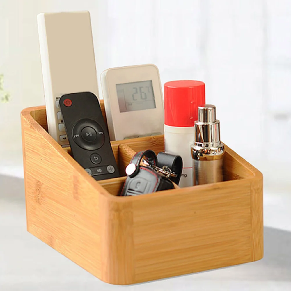 

1 Pc Creative Bamboo Desktop Storage Box Cosmetic Remote-control Unit Sundries Storage Case