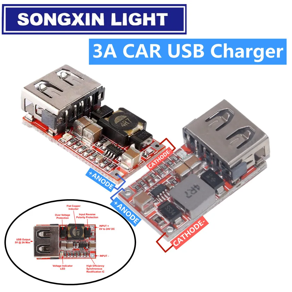 10 шт. SX тонкой 6 24V 12V/24 В до 5 пост 3A автомобиля модуль зарядного устройства USB DC