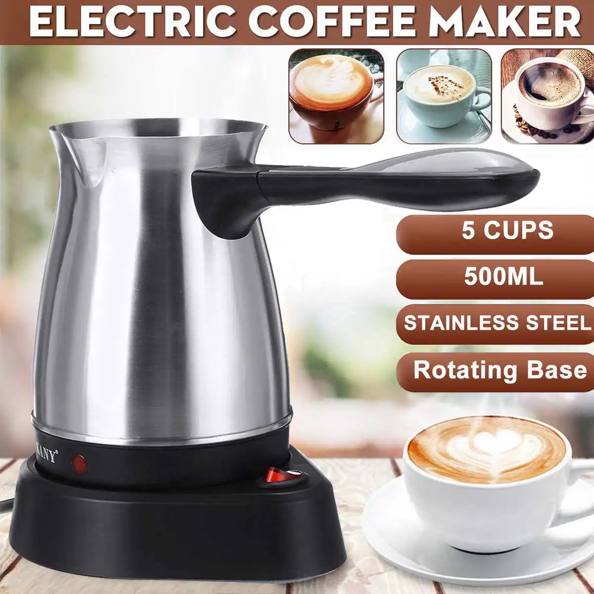 

220V Electric Coffee Machine Stainless Steel Portable Greek Turkish Coffee Maker Pot Electric Moka Pot Home Office Coffee Kettle