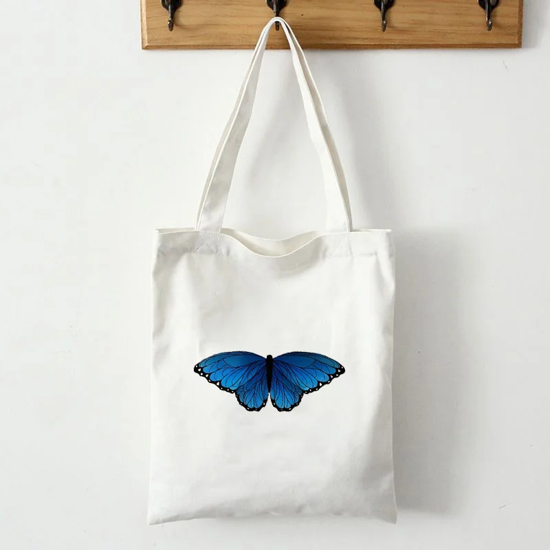 

Холщовая Сумка-тоут для женщин, дамские экологически чистые многоразовые сумочки на плечо для покупок, школьный стиль с принтом бабочки