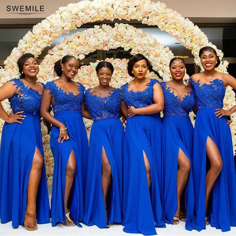 Соблазнительные Длинные свадебные платья Королевского синего цвета для