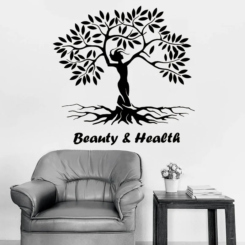 

Beauty & Health Wall Decal Creative Nature Girl Tree Ecology Vinyl Window Sticker Yoga Salon Meditation Room Interior Decor E595