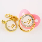 Роскошная розовая Соска-пустышка 0-12 месяцев с буквой A BlingBling, Детская Соска-пустышка с зажимом для новорожденного, детская игрушка для вечеринки в честь рождения ребенка