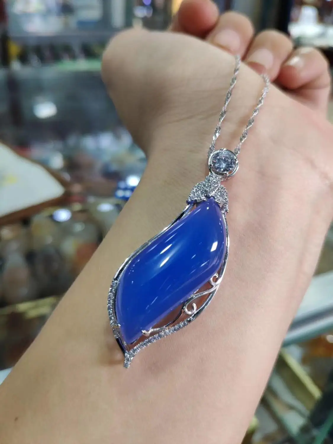 925 Silver Natural Blue Jade Agate Liu Pendant Women Send Friends To Bring Their Own | Украшения и аксессуары