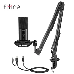 fifine usb ca gaming streaming microphone kit for pc computer arm stand mute buttongainstudio mic for podcast recording t683 free global shipping