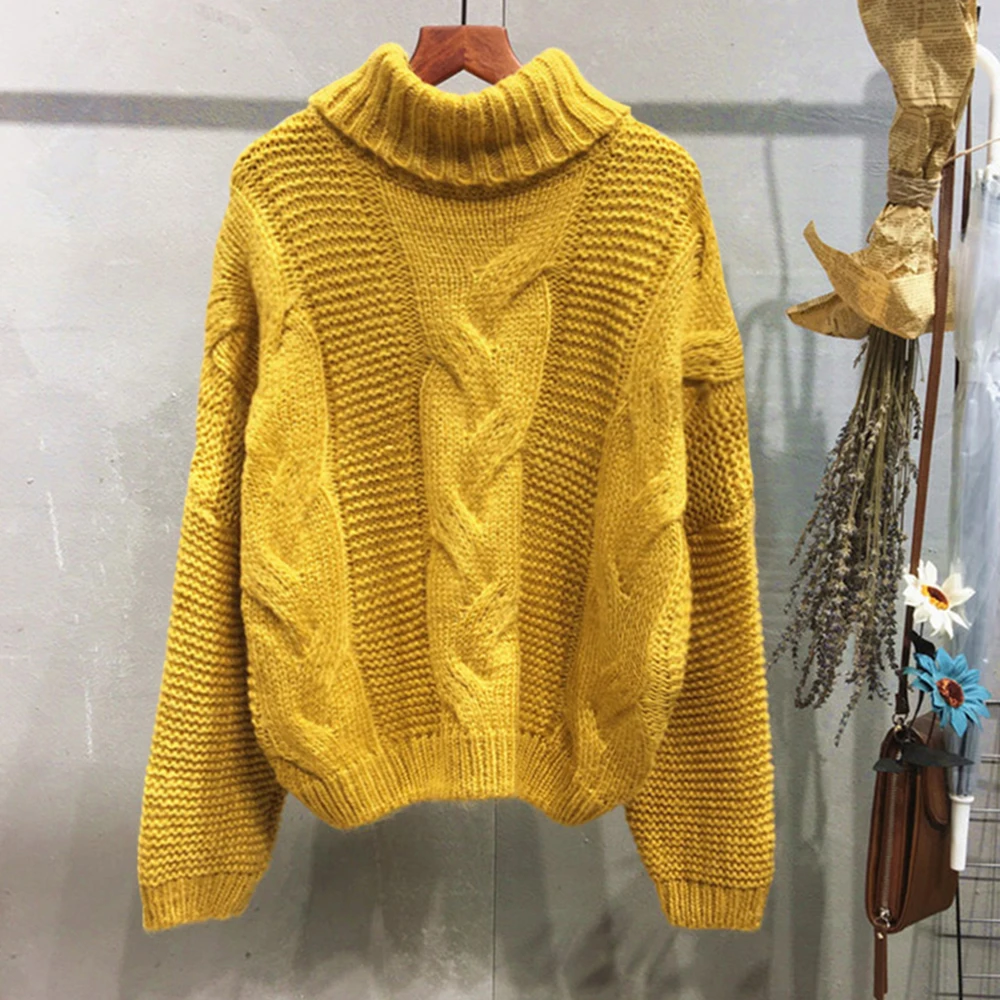 NIBESSER Thicken Pullover Sweater Twisted Turtleneck Knitted Jumper Autumn Winter Warm Knit Pullovers Oversize Woman Korean Tops | Женская