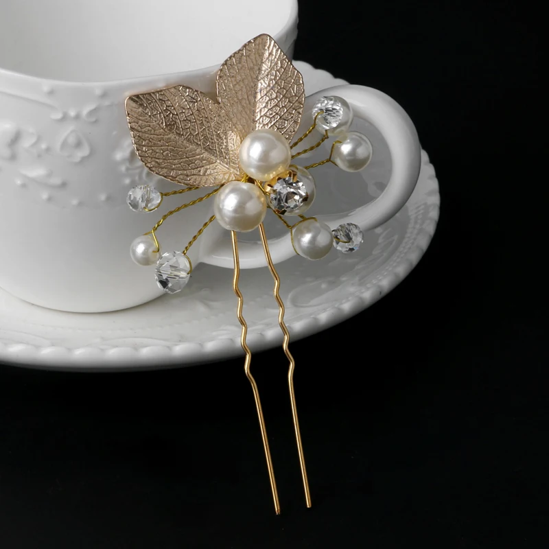 

Women's Hair Clip Leaf Rhinestone Faux Pearls Hairpin Bridal Bobby Pin Jewelry