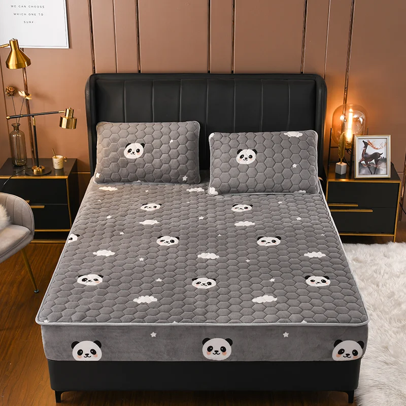 

Elastic Fitted Sheets Winter Warm Bed Linens Home Thicken Velvet Flannel Mattress Cover Single Double Queen Full Size Bedspread