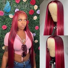 Shumeida хайлайтер красный цвет 13*4 кружевной передний человеческий парик с детскими волосами бразильские волосы Реми Омбре прямые безклеевые 4*4 кружевные парики