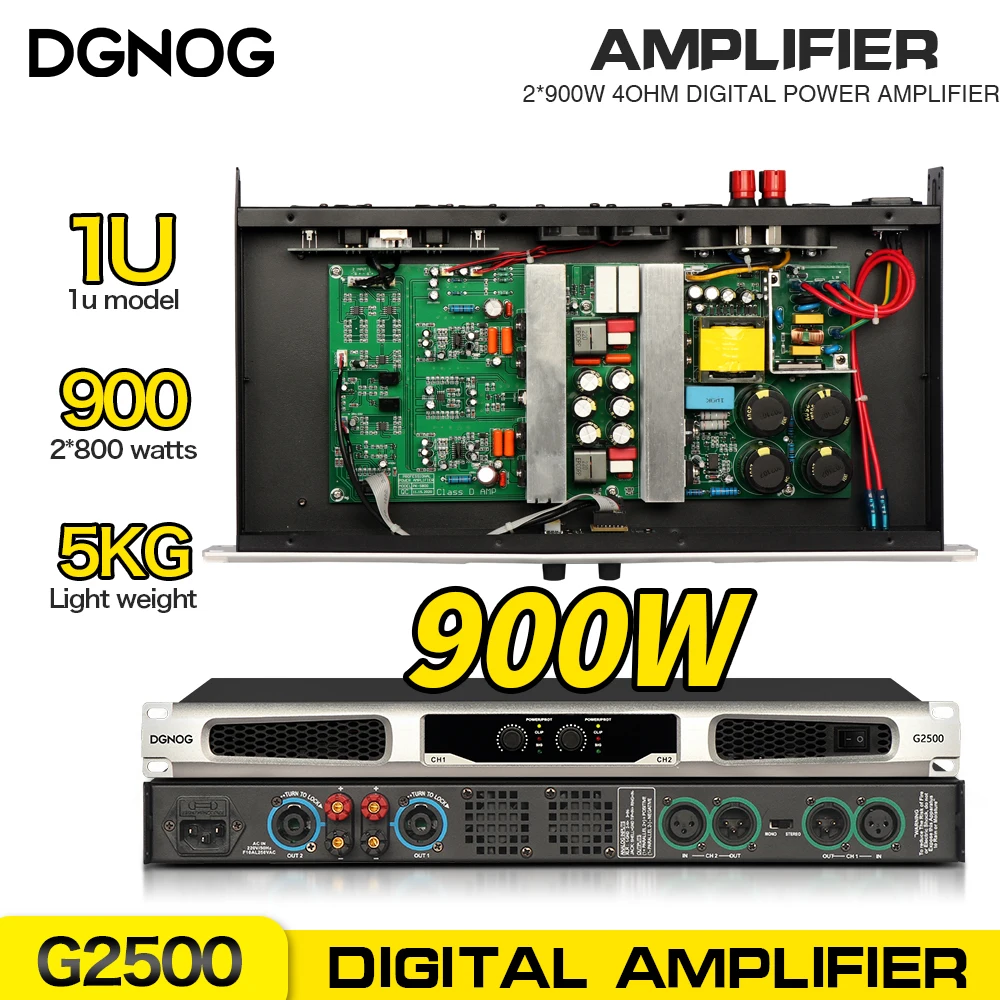 Professional Amplifier Audio 4 Ohm 900W*2 1U Digital Power Amplifier DJ Audio G2500 Stage Performances Amp DGNOG