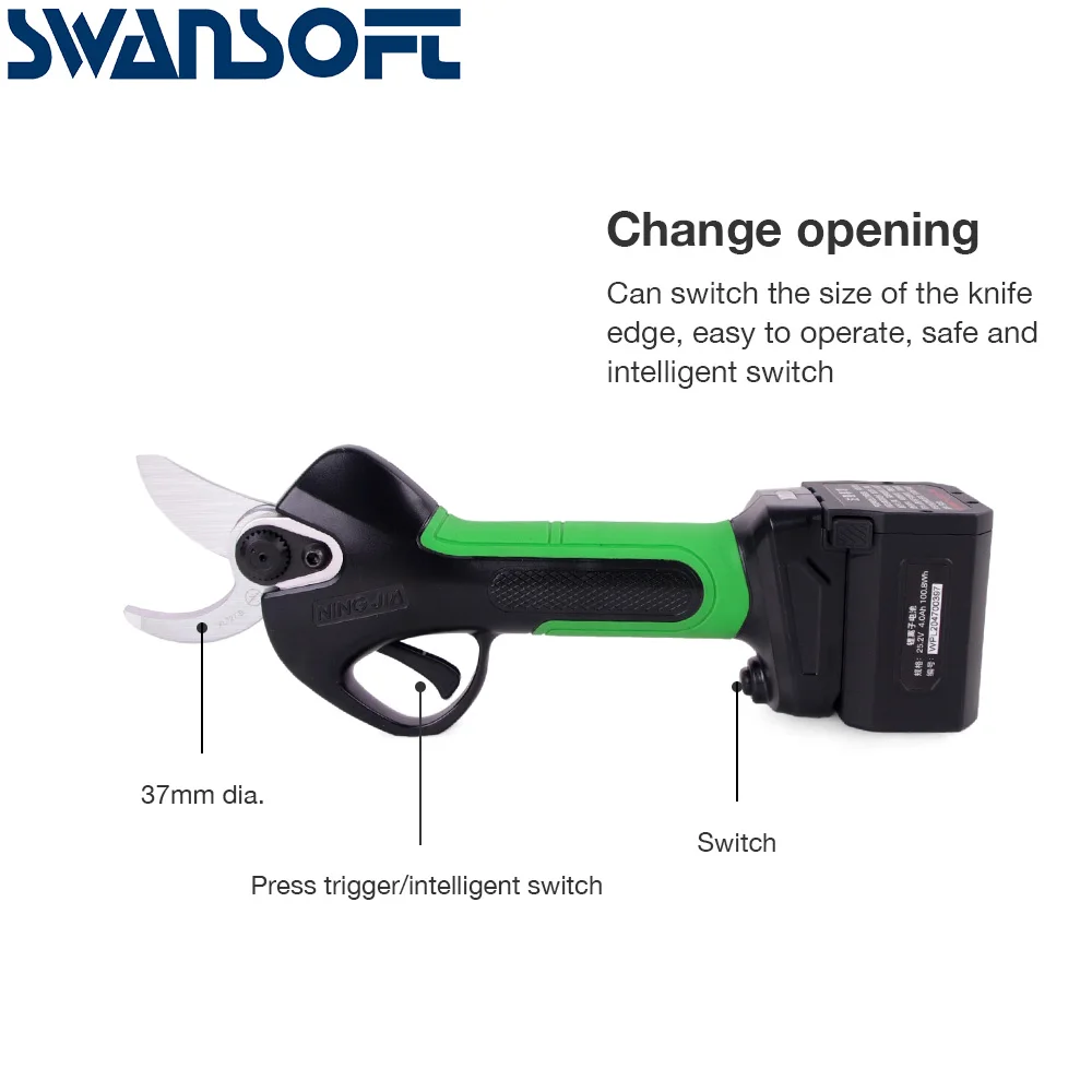 

37MM Cordless Pruner Electric Pruning Shears 2 Gear Adjustable Trimmer Pruner Tree Bonsai Cutter Scissor Garden Power Tool