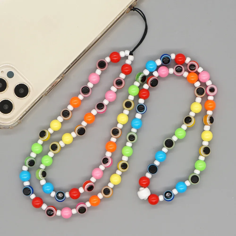 

Bohemia Colorful Acrylic Beads Eye Pattern Handmade Beaded Long Mobile Phone Chain for Women DIY Phone Lanyard Accessories