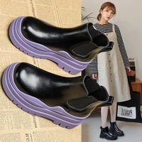 leather pipe martin boots womens autumn 2021 new thick soled increased single boots british style short tube chelsea boots