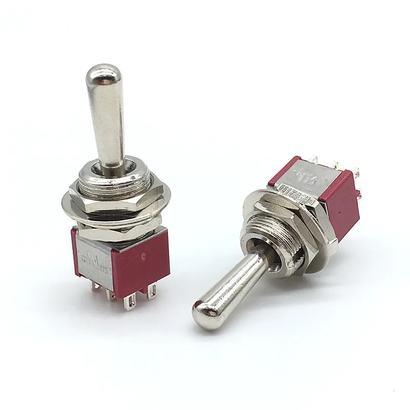 2PC 12mm DPDT 6Pin 3Position on off on Maintained Mini Toggle Switch Large Long Handle 3A 250VAC/5A 125VAC
